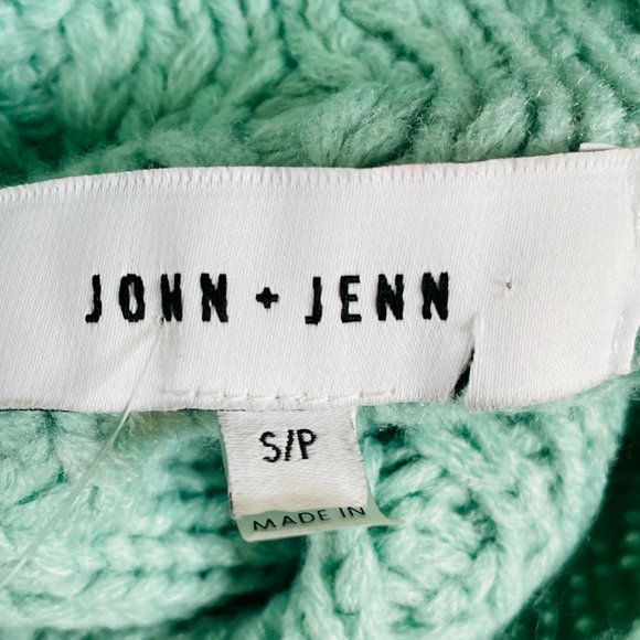 John + Jenn Blue/Green Cable-Knit Striped Turtleneck Sweater Size Small - Picture 8 of 9